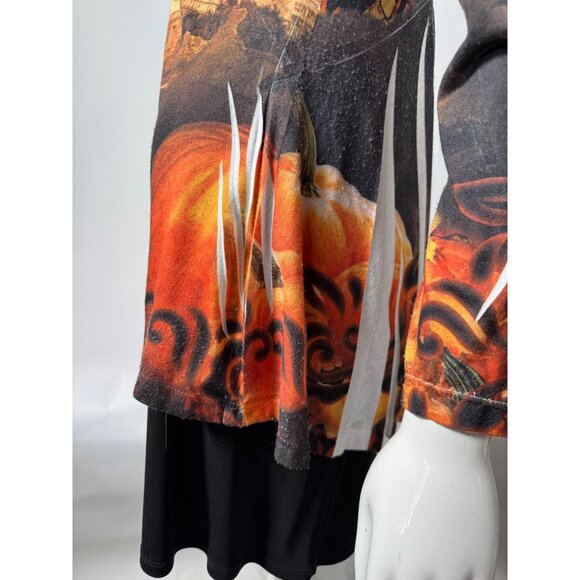 Halloween Castle & Cat Print Long Sleeve Tunic Top - Picture 5 of 16